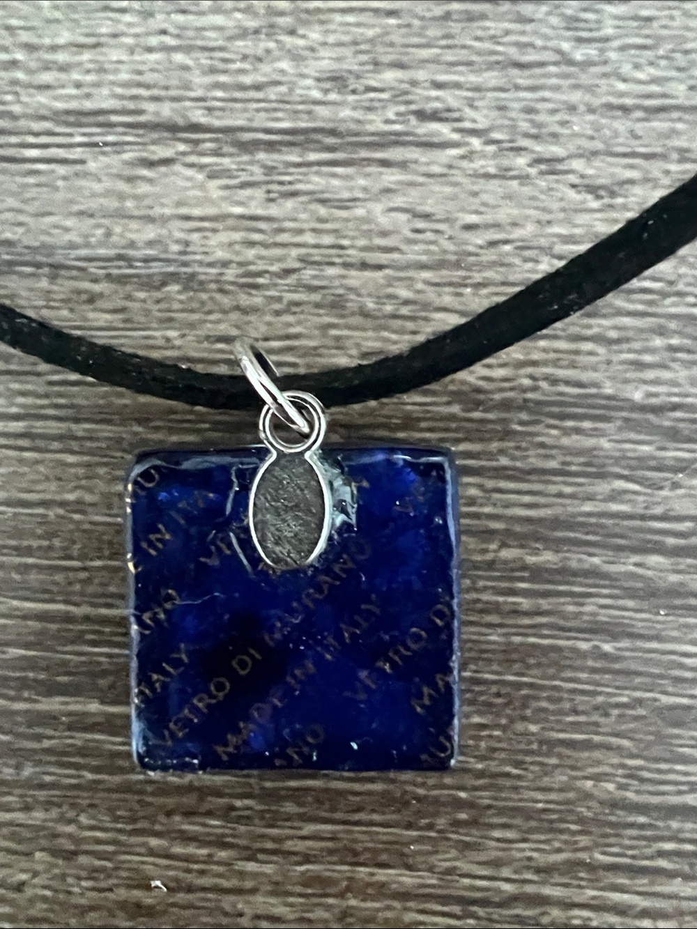 Murano Italian Purple & Blue Glass Cube Pendant Necklace - Picture 3 of 3